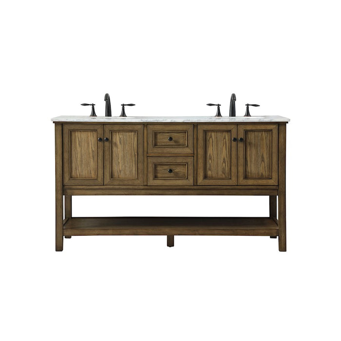Elegant Metropolis 60" Double Bathroom Vanity, Driftwood - VF27060DDW