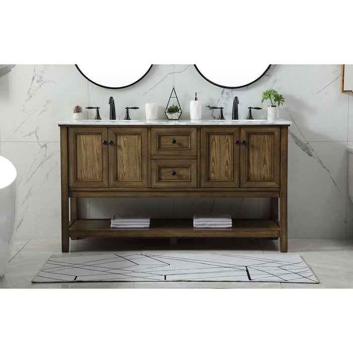 Elegant Metropolis 60" Double Bathroom Vanity, Driftwood