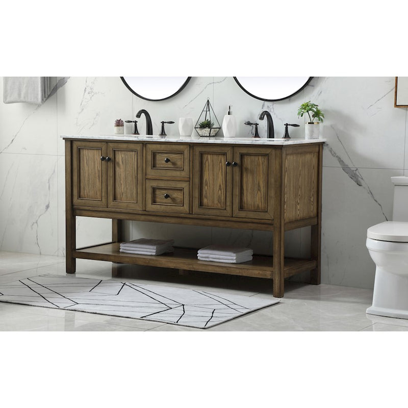 Elegant Metropolis 60" Double Bathroom Vanity, Driftwood