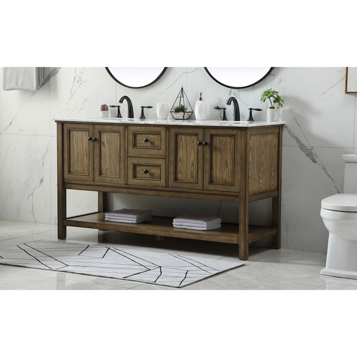 Elegant Metropolis 60" Double Bathroom Vanity, Driftwood
