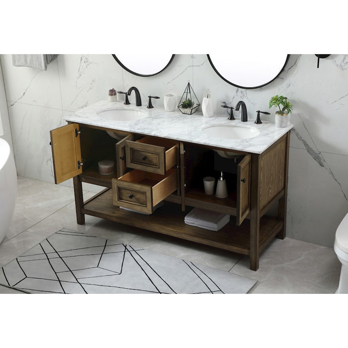 Elegant Metropolis 60" Double Bathroom Vanity, Driftwood