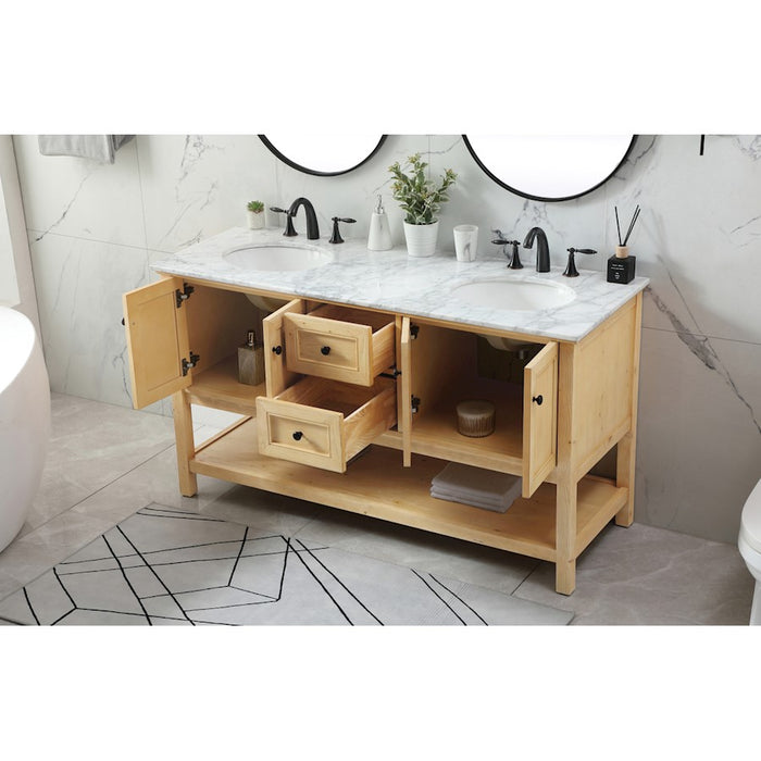 Elegant Metropolis 60" Double Bathroom Vanity, Natural Wood