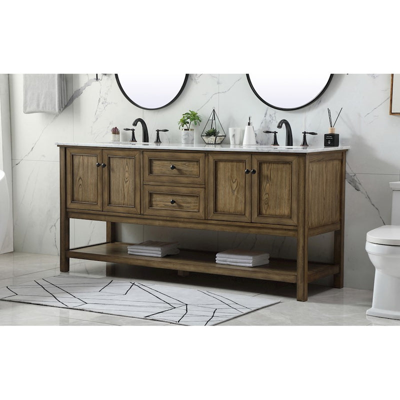 Elegant Metropolis 72" Double Bathroom Vanity, Driftwood
