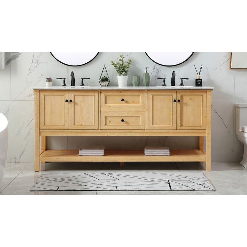 Elegant Metropolis 72" Double Bathroom Vanity, Natural Wood
