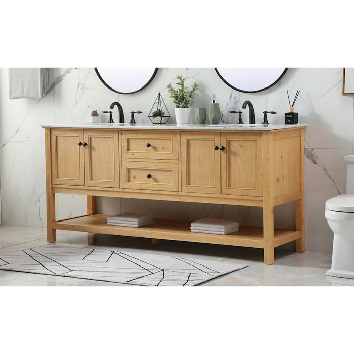 Elegant Metropolis 72" Double Bathroom Vanity, Natural Wood