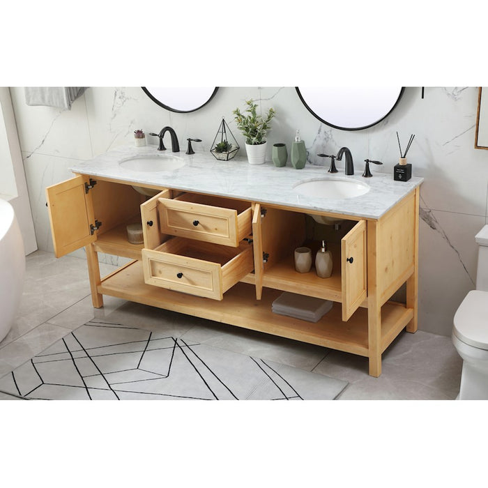 Elegant Metropolis 72" Double Bathroom Vanity, Natural Wood