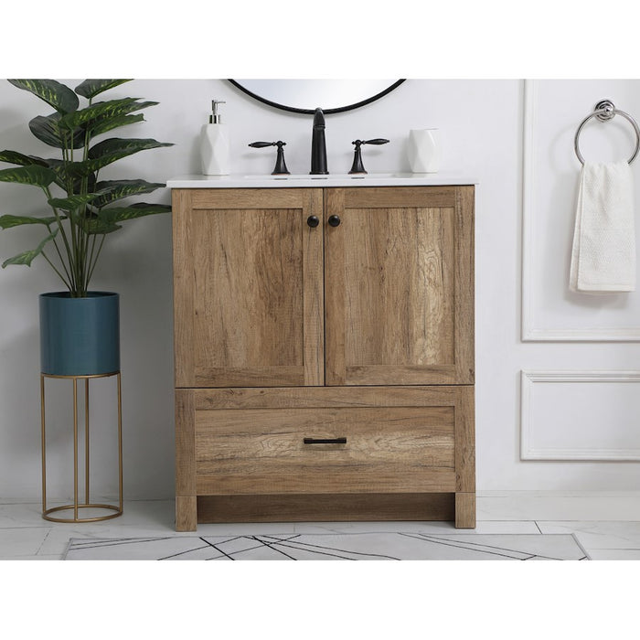 Elegant Kitchen/Bath Soma 30" Single Bathroom Vanity, Natural Oak