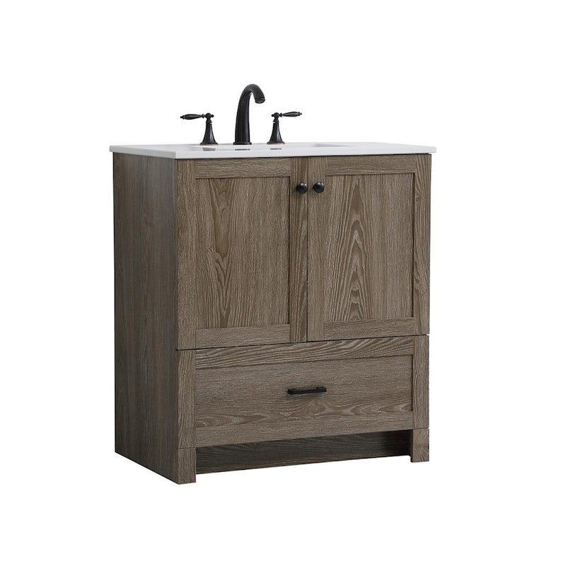 Elegant Kitchen/Bath Soma 30" Single Bathroom Vanity, Weathered Oak