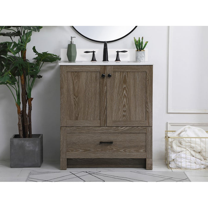 Elegant Soma 30" Single Bathroom Vanity, Weathered Oak/Backsplash
