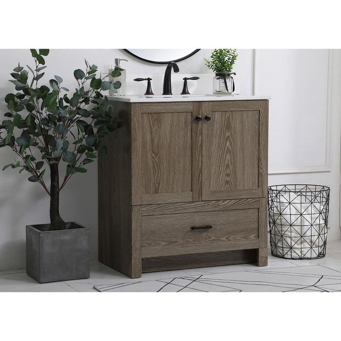 Elegant Soma 30" Single Bathroom Vanity, Weathered Oak/Backsplash