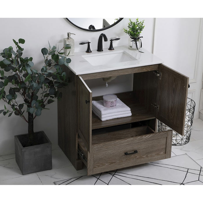 Elegant Soma 30" Single Bathroom Vanity, Weathered Oak/Backsplash