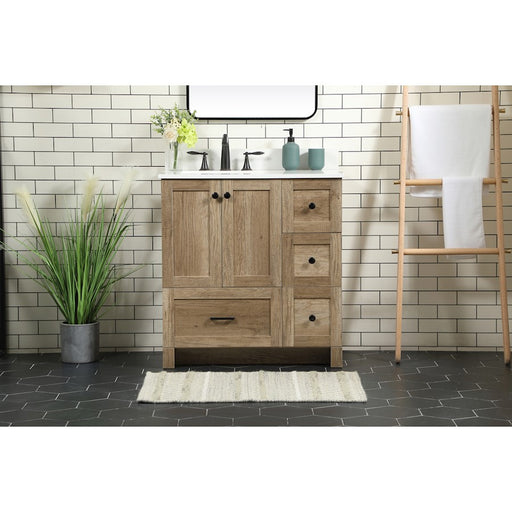 Elegant Soma 32" Single Bathroom Vanity, Natural Oak/Backsplash
