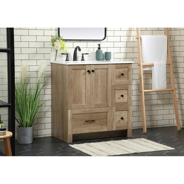Elegant Soma 32" Single Bathroom Vanity, Natural Oak/Backsplash