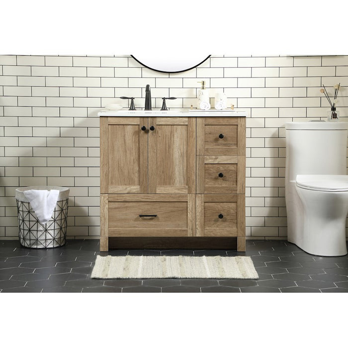 Elegant Kitchen/Bath Soma 36" Single Bathroom Vanity, Natural Oak