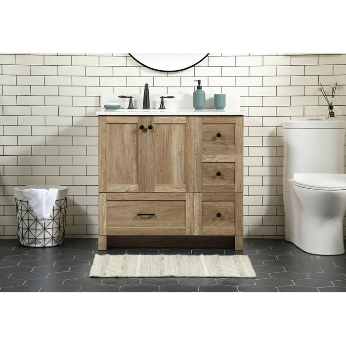 Elegant Soma 36" Single Bathroom Vanity, Natural Oak/Backsplash