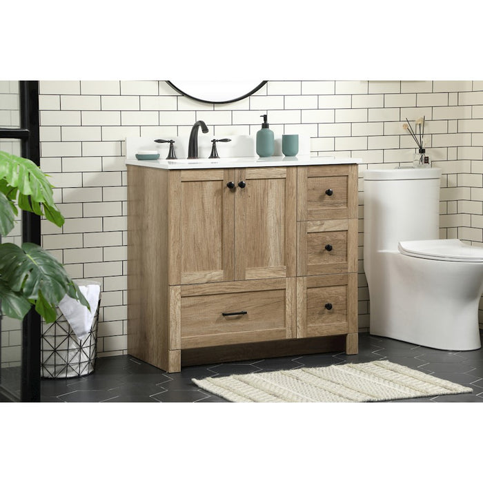 Elegant Soma 36" Single Bathroom Vanity, Natural Oak/Backsplash