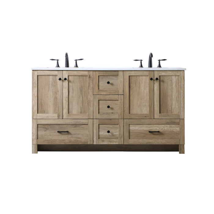 Elegant Lighting Soma 60"L Double Vanity Sink, Natural Oak - VF2860DNT