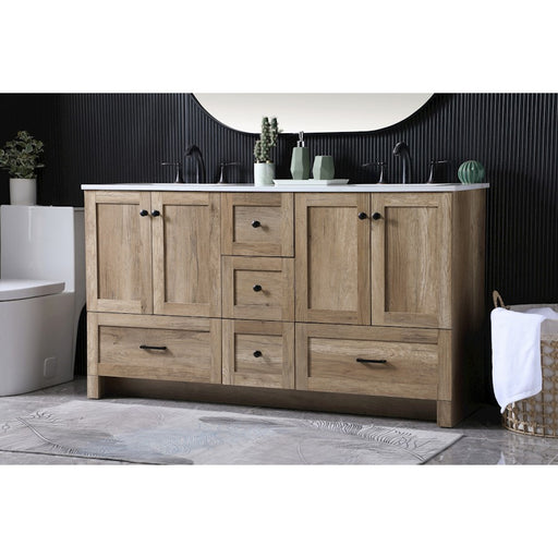 Elegant Lighting Soma 60"L Double Vanity Sink, Natural Oak