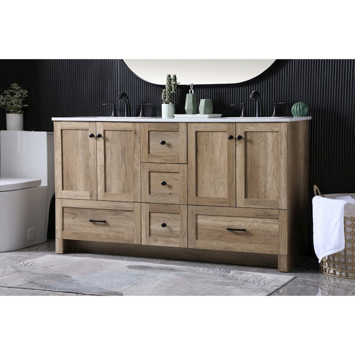 Elegant Lighting Soma 60"L Double Vanity Sink, Natural Oak
