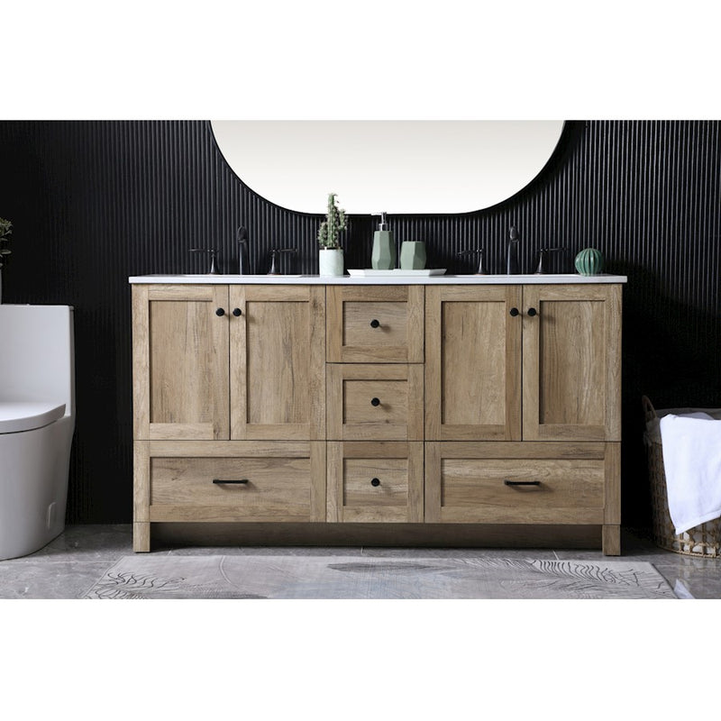 Elegant Lighting Soma 60"L Double Vanity Sink, Natural Oak