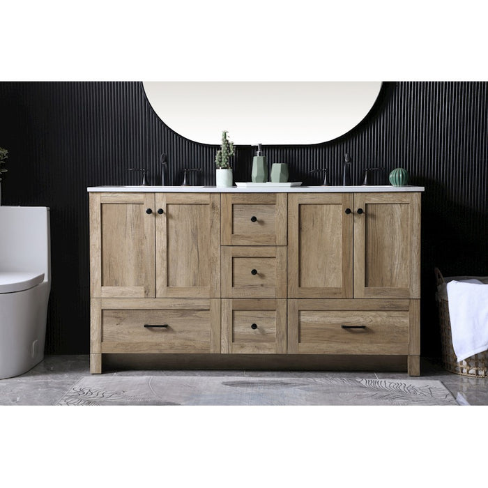 Elegant Lighting Soma 60"L Double Vanity Sink, Natural Oak