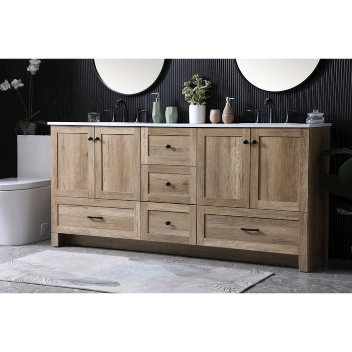 Elegant Lighting Soma 72"L Double Vanity Sink, Natural Oak
