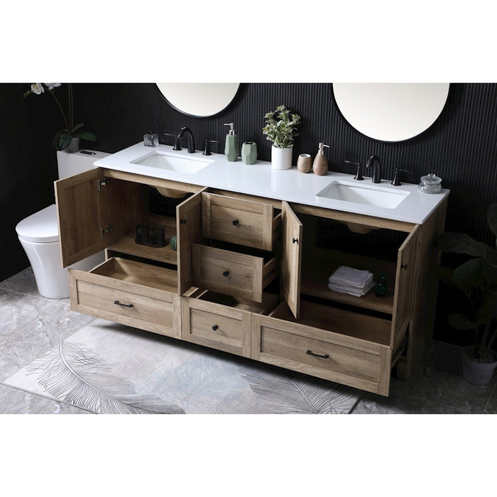 Elegant Lighting Soma 72"L Double Vanity Sink, Natural Oak