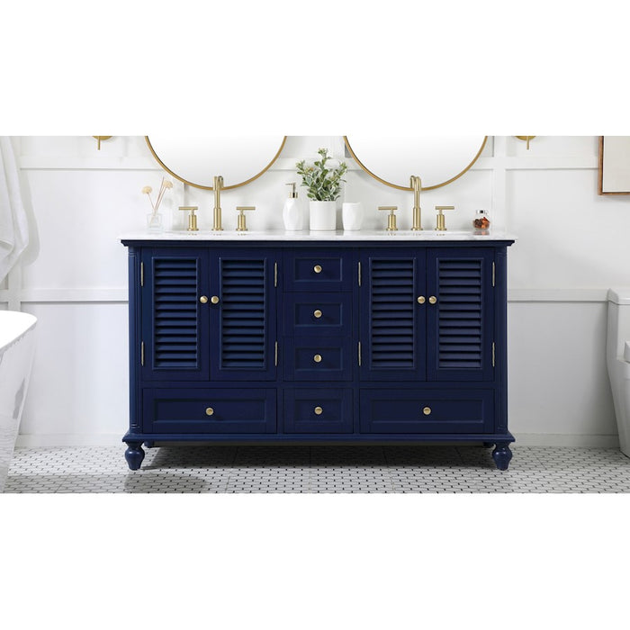 Elegant Kitchen/Bath Rhodes 60" Double Bathroom Vanity, Blue