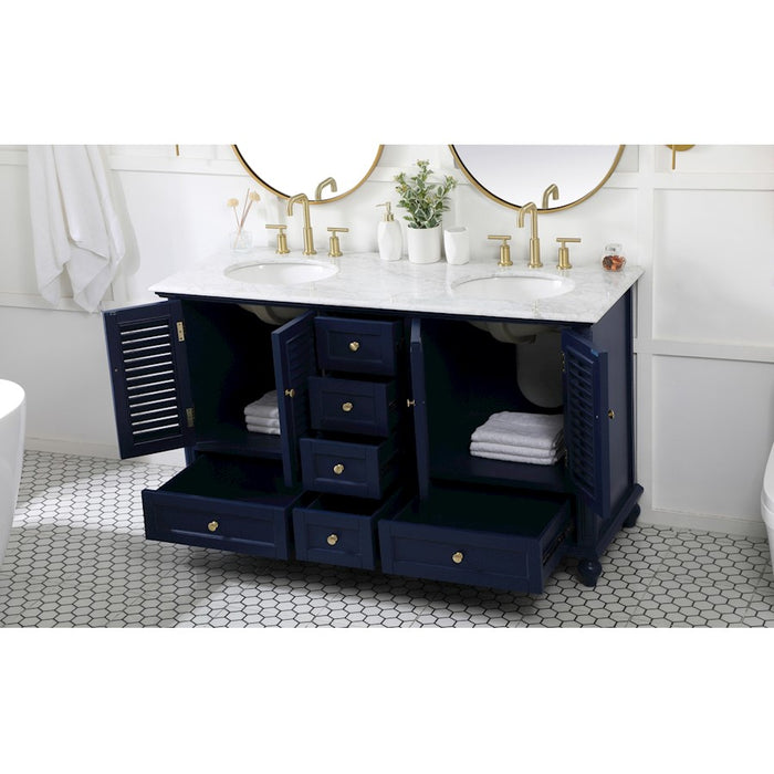 Elegant Kitchen/Bath Rhodes 60" Double Bathroom Vanity, Blue