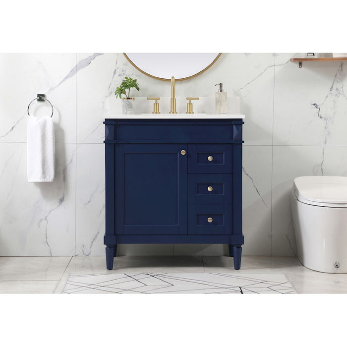 Elegant Bennett 32" Single Bathroom Vanity, Blue/Backsplash