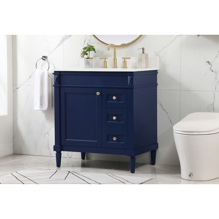 Elegant Bennett 32" Single Bathroom Vanity, Blue/Backsplash