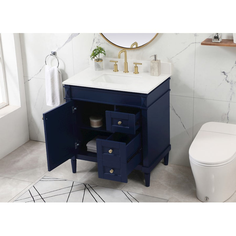 Elegant Bennett 32" Single Bathroom Vanity, Blue/Backsplash