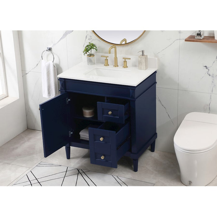 Elegant Bennett 32" Single Bathroom Vanity, Blue/Backsplash
