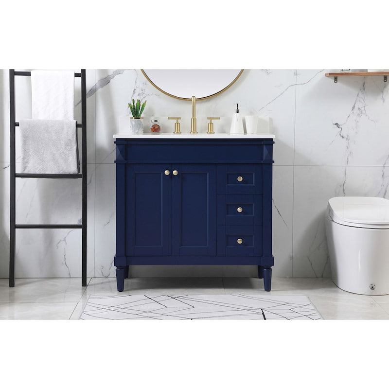 Elegant Bennett 36" Single Bathroom Vanity, Blue/Backsplash