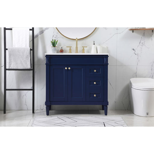 Elegant Bennett 36" Single Bathroom Vanity, Blue/Backsplash