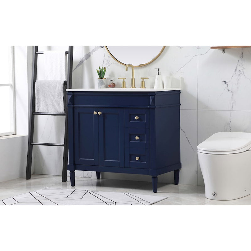 Elegant Bennett 36" Single Bathroom Vanity, Blue/Backsplash