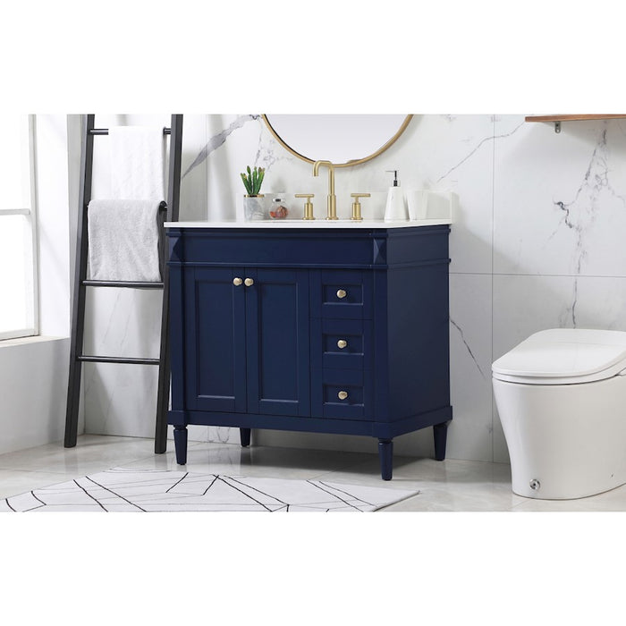 Elegant Bennett 36" Single Bathroom Vanity, Blue/Backsplash