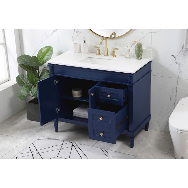 Elegant Bennett 42" Single Bathroom Vanity, Blue/Backsplash