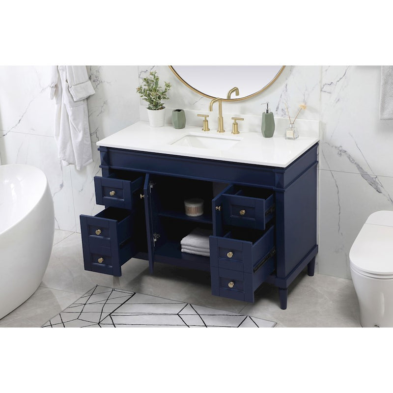 Elegant Bennett 48" Single Bathroom Vanity, Blue/Backsplash
