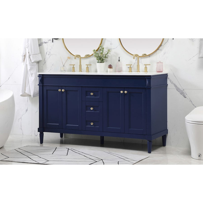 Elegant Kitchen/Bath Bennett 60" Double Bathroom Vanity, Blue