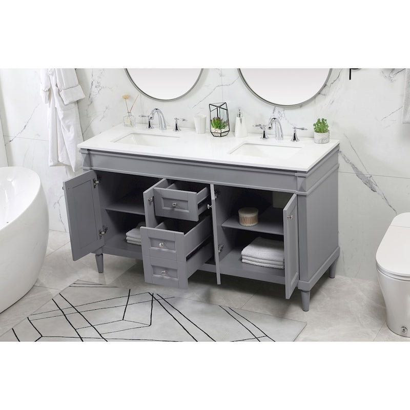 Elegant Kitchen/Bath Bennett 60" Double Bathroom Vanity, Grey