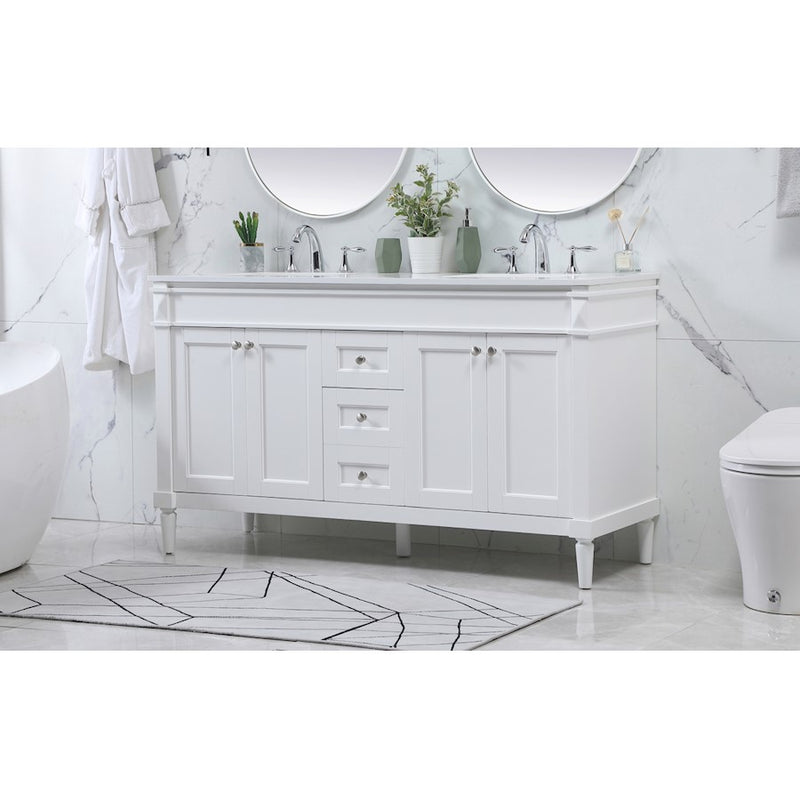 Elegant Kitchen/Bath Bennett 60" Double Bathroom Vanity, White