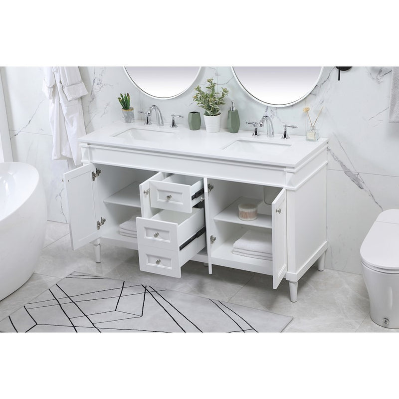 Elegant Kitchen/Bath Bennett 60" Double Bathroom Vanity, White