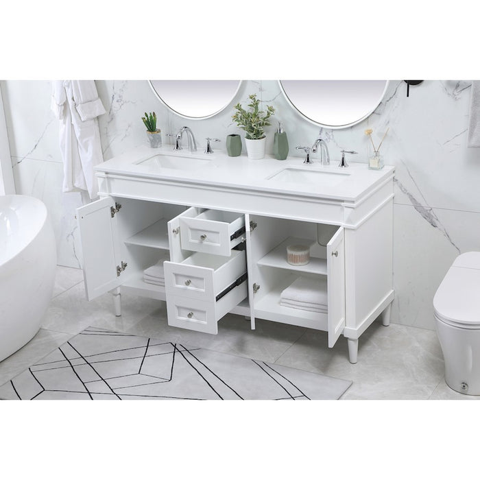 Elegant Kitchen/Bath Bennett 60" Double Bathroom Vanity, White