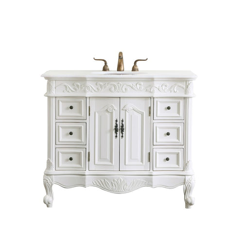 Elegant Oakland 42" Single Vanity, Antique White/Ivory Marble - VF38842AW-VW