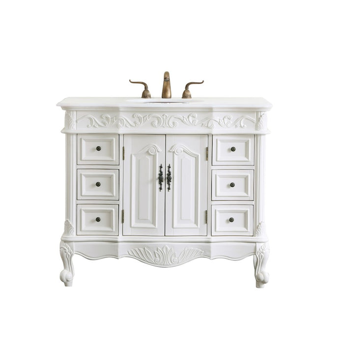 Elegant Oakland 42" Single Vanity, Antique White/Ivory Marble - VF38842AW-VW