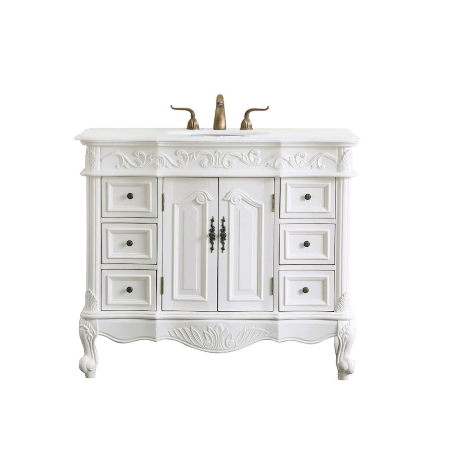 Elegant Oakland 42" Single Vanity, Antique White/Ivory Marble - VF38842AW-VW