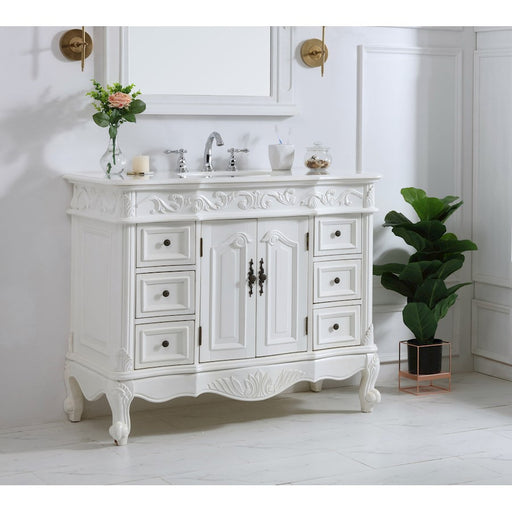 Elegant Oakland 42" Single Vanity, Antique White/Ivory Marble