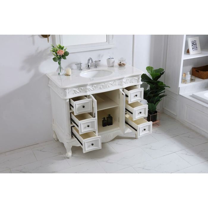 Elegant Oakland 42" Single Vanity, Antique White/Ivory Marble