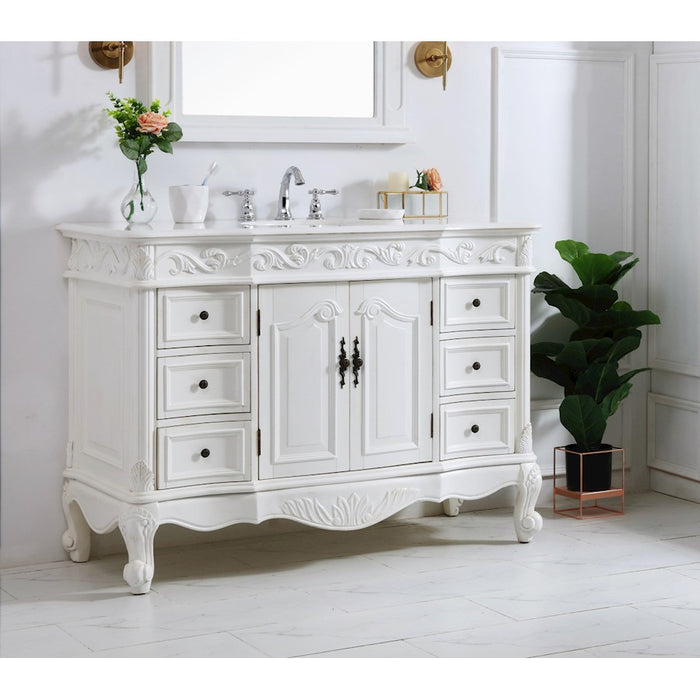 Elegant Oakland 48" Single Vanity, Antique White/Ivory Marble